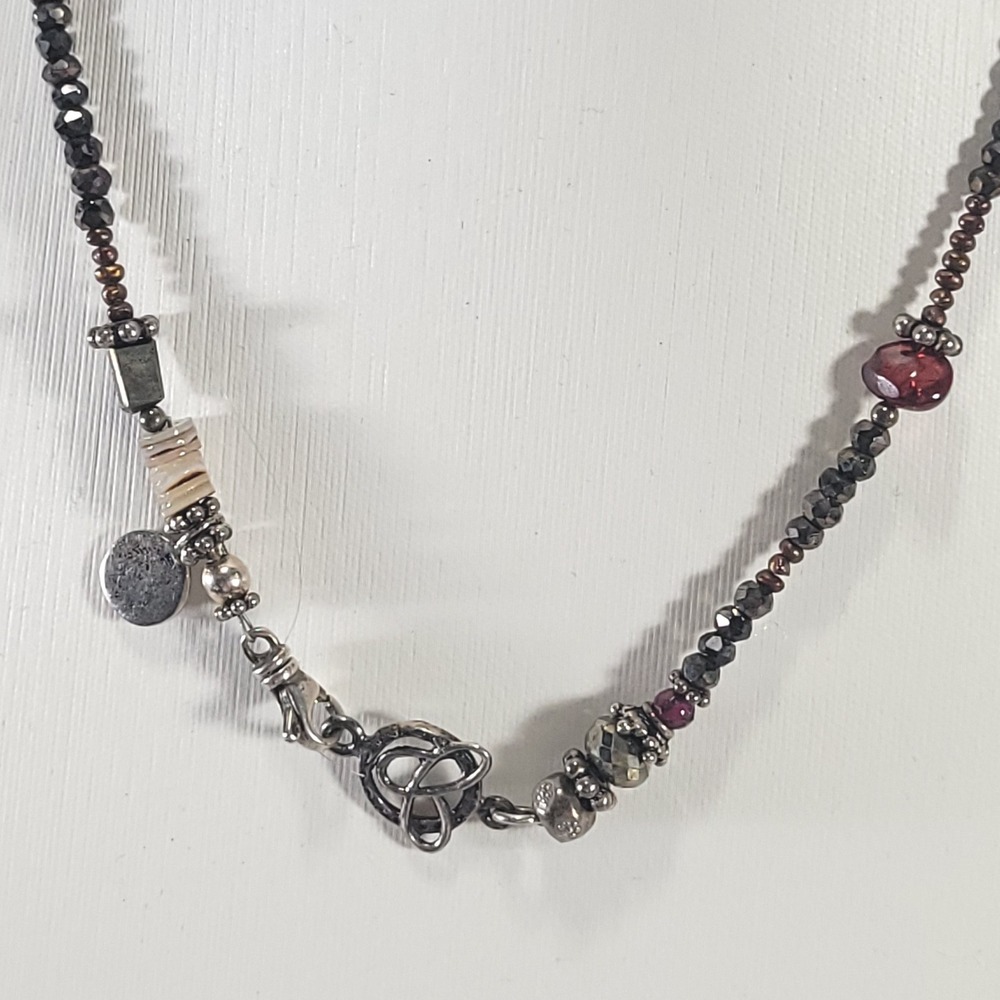 Carolyn Pollack Necklace Womens Sterling Silver Southwest Garnet Hematite Beaded